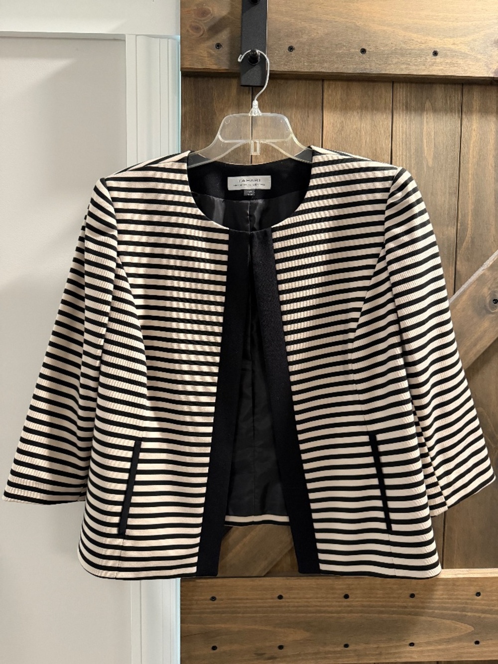 Tahari Arthur S. Levine Women's Jacket | Size 18W | Black & Ivory Striped Blazer